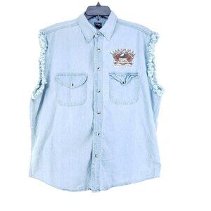Sleeveless Denim Biker Shirt Men's Size Large